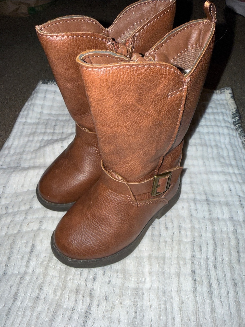 OshKosh B'gosh Brown Girls Faux Leather Mid-Calf Boots with Buckle